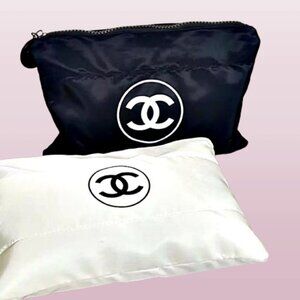 Chanel ONLY WHITE LEFT Puffy Makeup/Cosmetic Bag Pouch Clutch Case Used